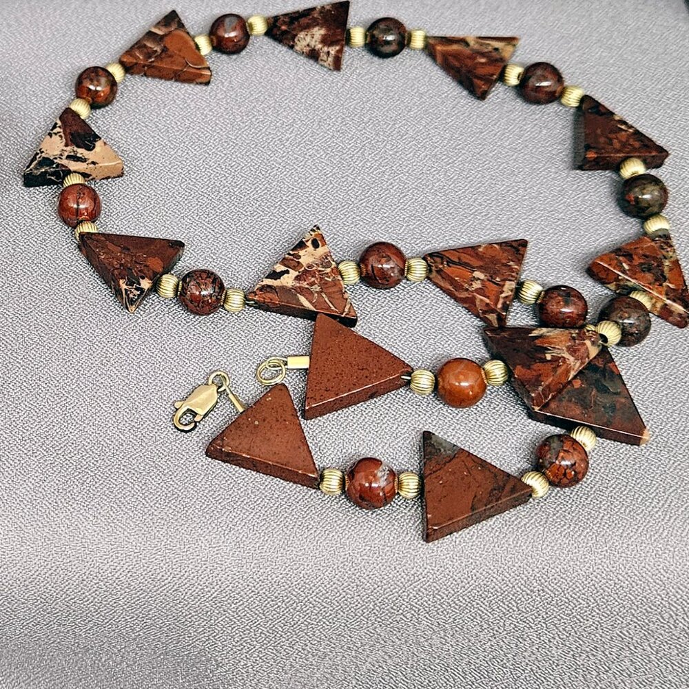 Necklace, Natural Brecciated Jasper Gemstone Beads, Handmade, 17.5" long